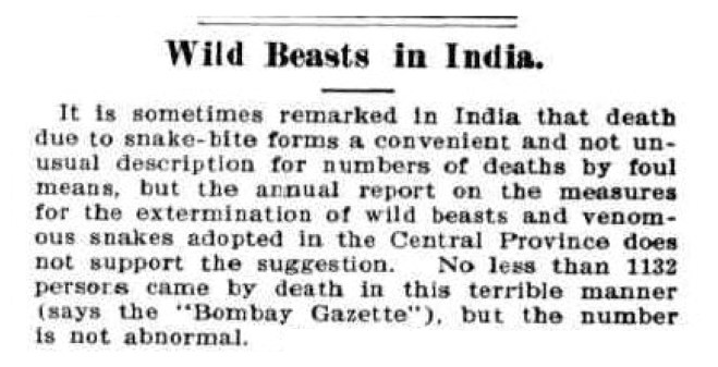 "Wild Beasts in India." Australian Town and Country Journal (1900, November 17), p.38. Newspaper article found in Trove reproduced courtesy of the National Library of Australia.