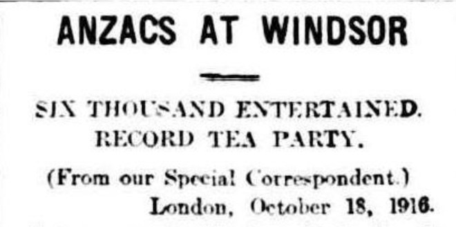 ANZACS AT WINDSOR. (1916, 29 November) The Advertiser (Adelaide, SA.) p. 10. Newspaper article found in Trove reproduced courtesy of the National Library of Australia.