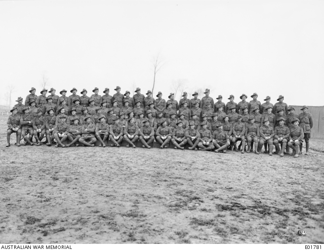 Group portrait of NCOs of the 10th Battalion, 23 February 1918. Australian War Memorial collection E01781