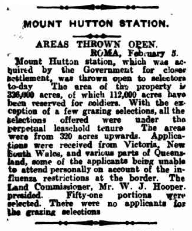 'MOUNT HUTTON STATION.', The Queenslander (Brisbane, Qld.), 15 February, p. 35 Newspaper article found in Trove and reproduced courtesy of the National Library of Australia.