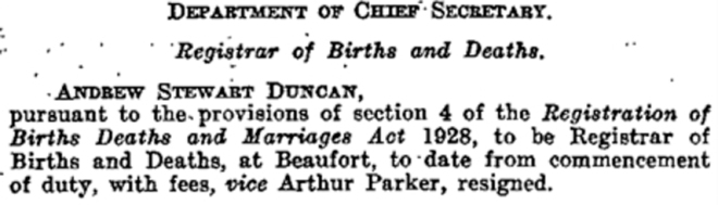 Appointments. Victoria Gazette no. 225, July 5, 1939