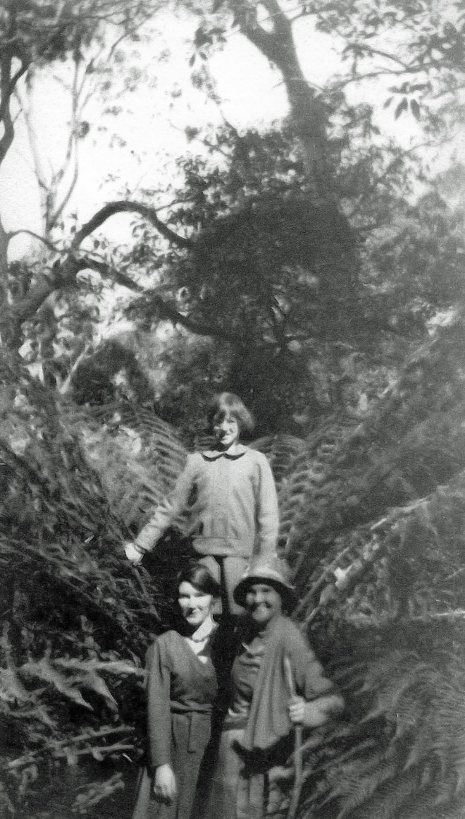At Mount Cole 26 March 1933. Rene Duncan (top), Myrtle Cameron (right) and Jane Duncan